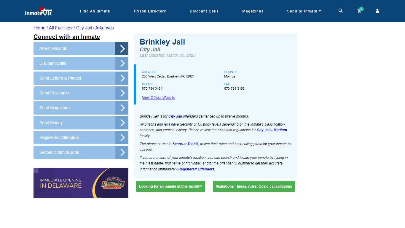 Brinkley Jail | Inmate Locator
