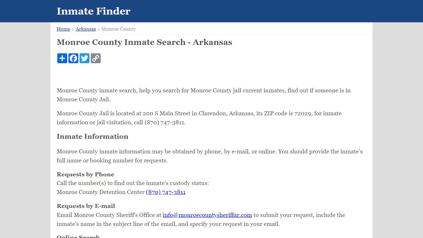 Monroe County Inmate Search - Arkansas - Inmate Finder